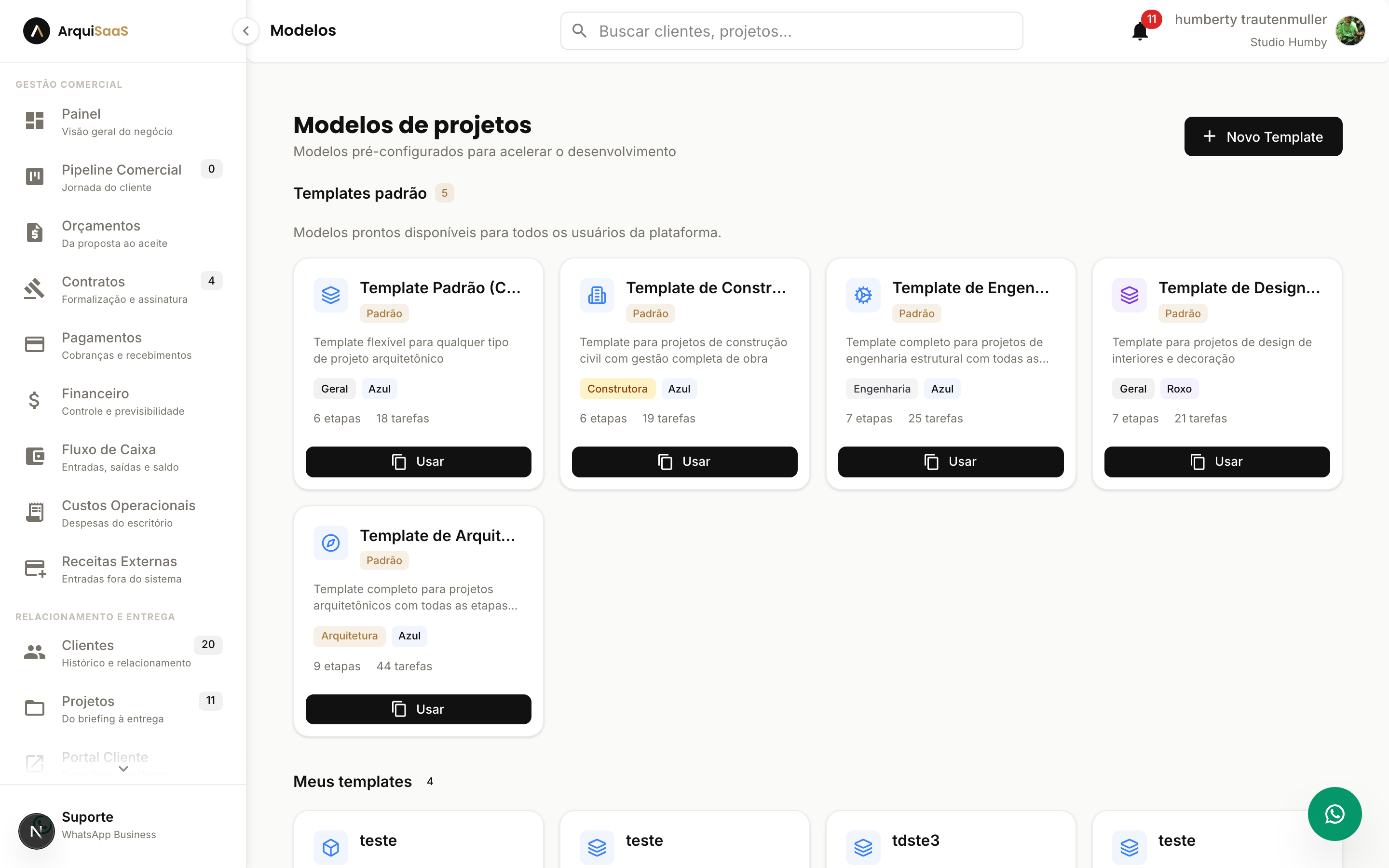 Catálogo de modelos no ArquiSaaS.